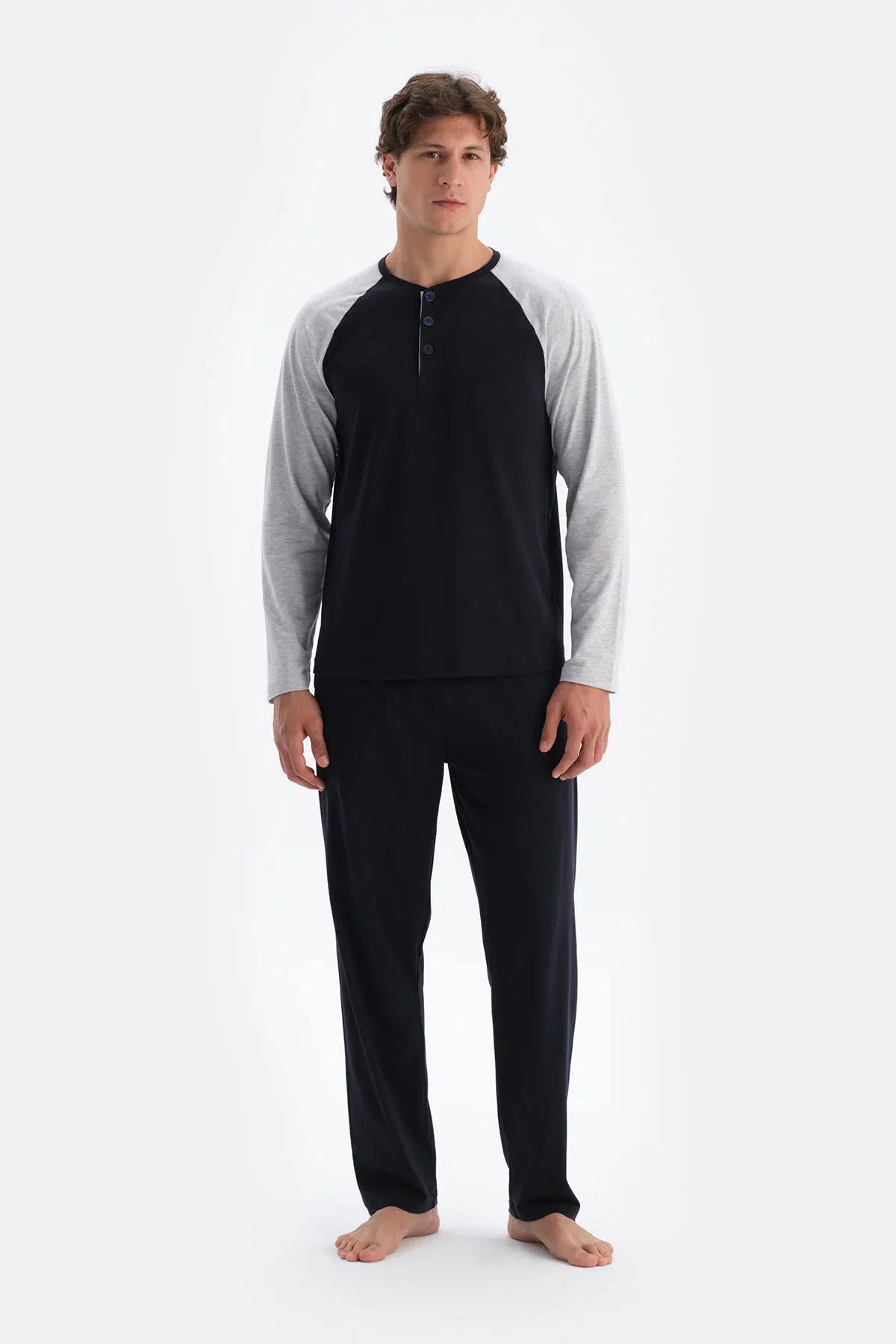 Gri Melanj Erkek Reglan Kol Pijama Takımı