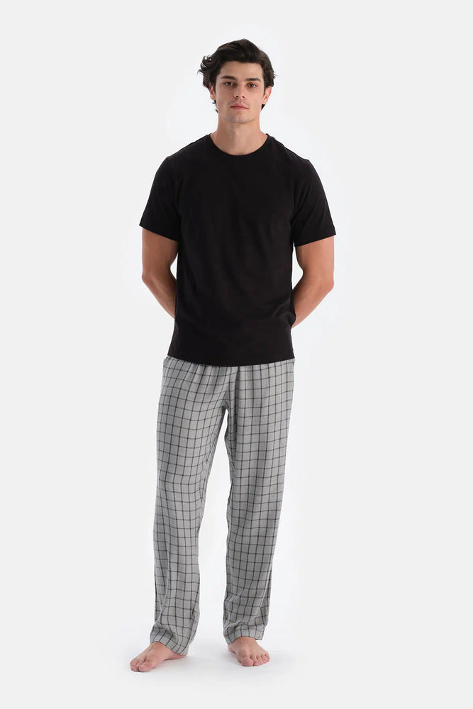 Gri Ekose Viskon Dokuma Pantolon