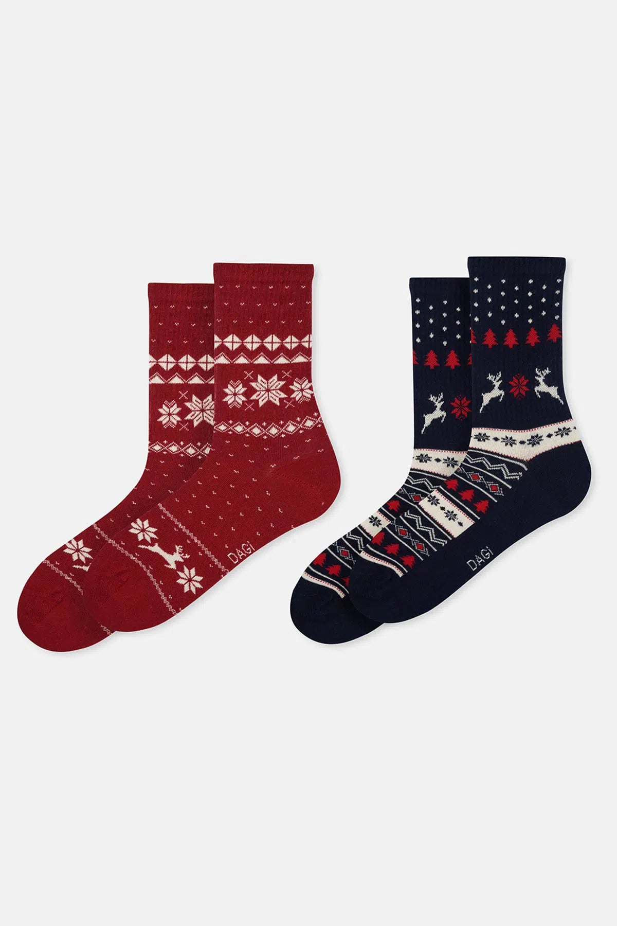 Kırmızı-Lacivert Erkek 2'li Yılbaşı Desenli Çorap