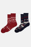 Kırmızı-Lacivert Erkek 2'li Yılbaşı Desenli Çorap