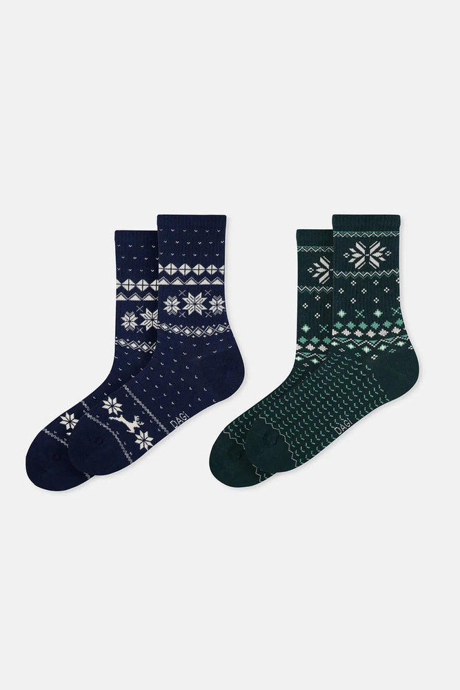 Lacivert-Yeşil Erkek 2'li Yılbaşı Desenli Çorap