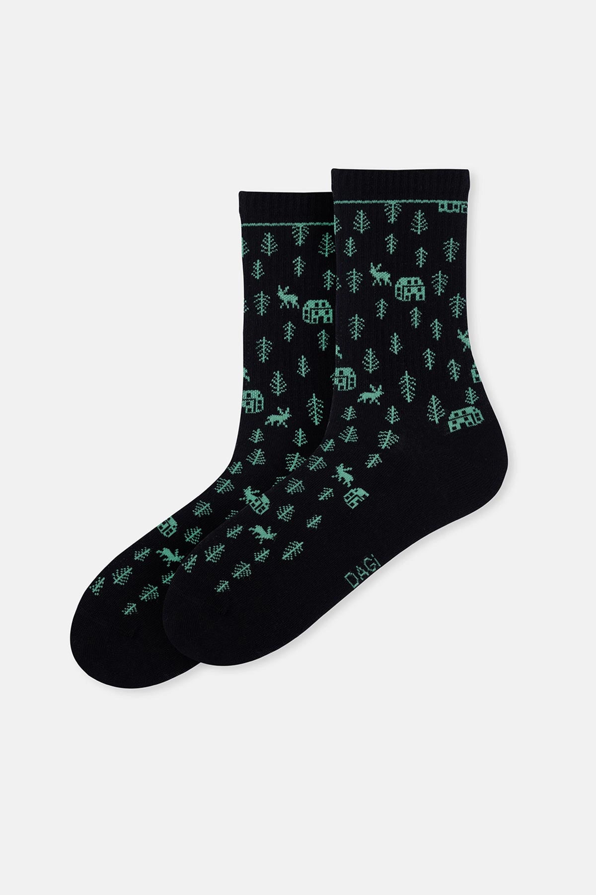 Siyah-Yeşil Erkek 2'li Yılbaşı Desenli Çorap