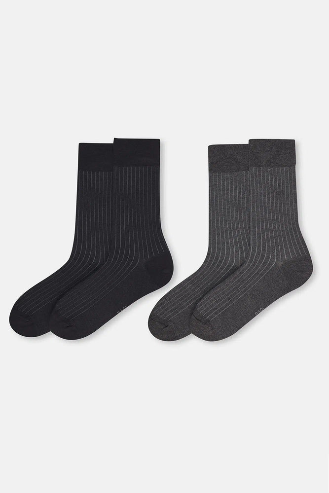 Antrasit-Siyah Erkek 2'li Çizgi Desen Bambu Çorap