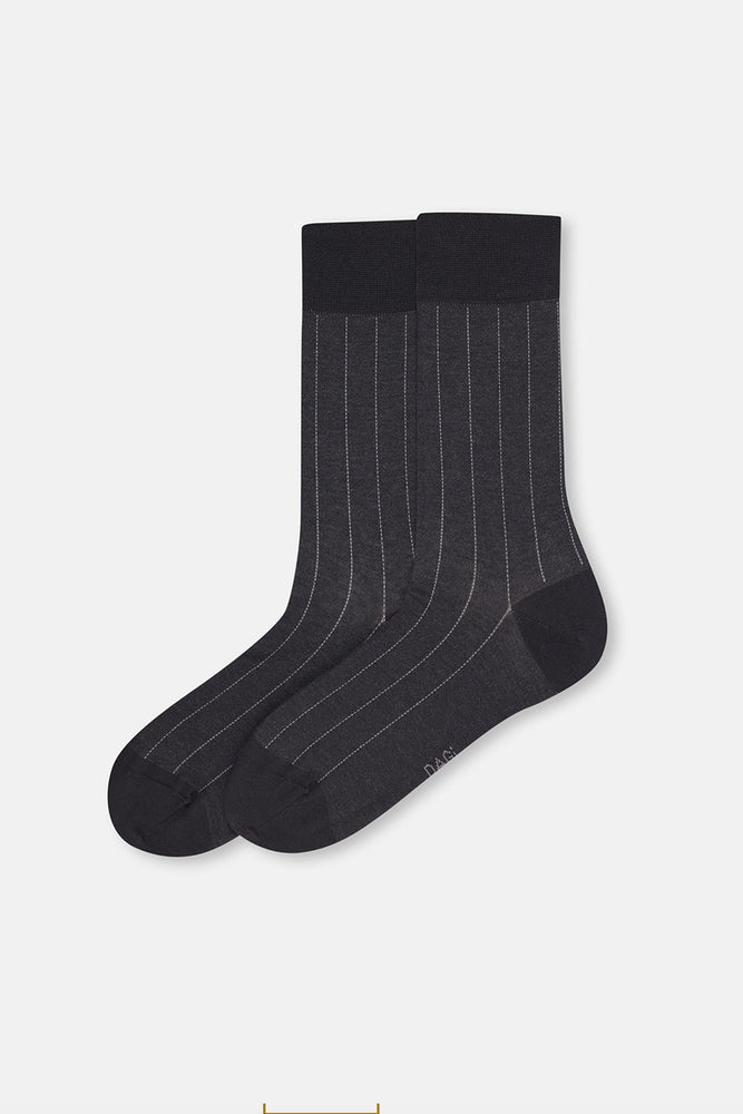 Siyah Erkek Merserize Çizgi Desen Pamuklu Çorap