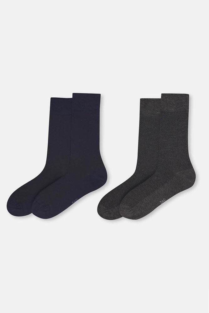 Antrasit-Lacivert Erkek 2'li Pirinç Dokulu Bambu Çorap
