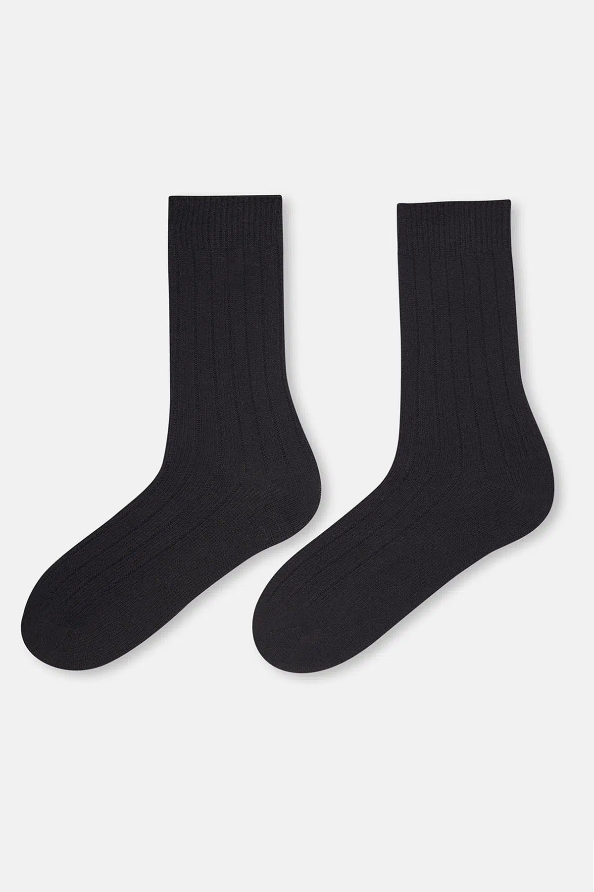 Siyah Erkek Yün Karışımlı Kalın Rıb Çorap