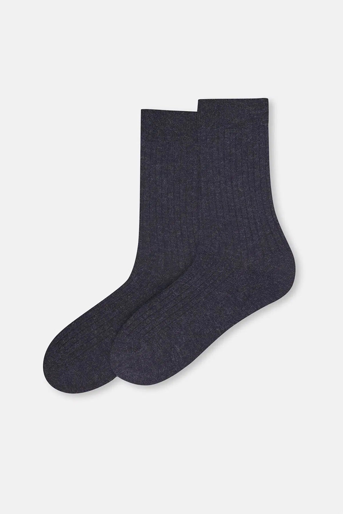 Antrasıt Erkek Yün Karışımlı Ince Rıb Çorap