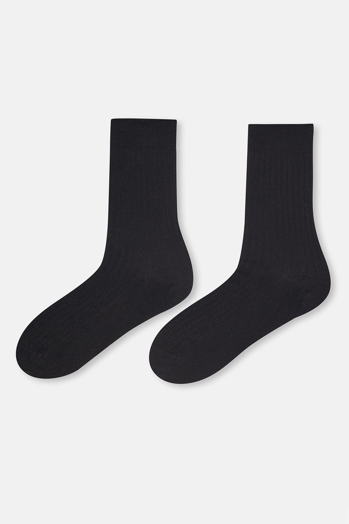 Siyah Erkek Yün Karışımlı Ince Rıb Çorap