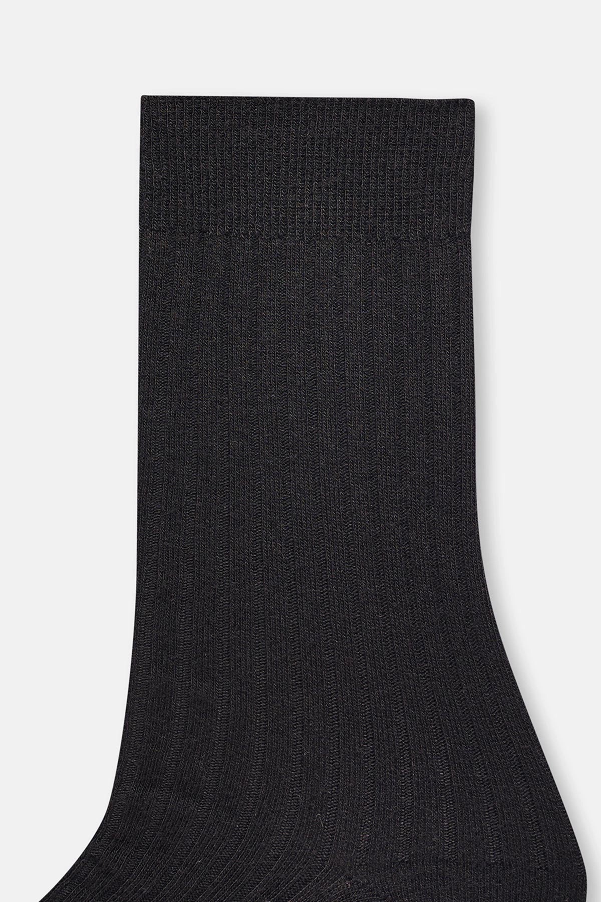 Siyah Erkek Yün Karışımlı Ince Rıb Çorap