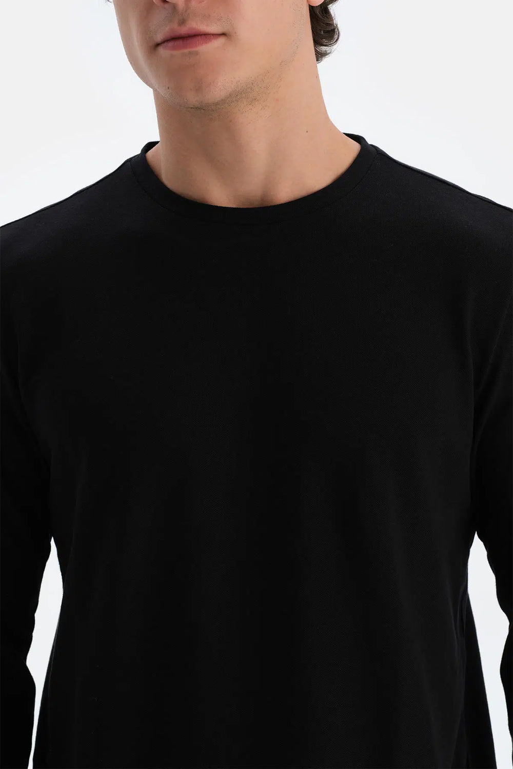 Siyah Bisiklet Yaka Pamuk Pijama Üstü