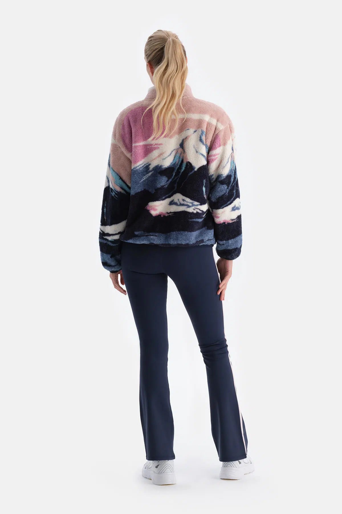 Lacivert Kadın Şerit Detaylı Şardonlu Ispanyol Tayt