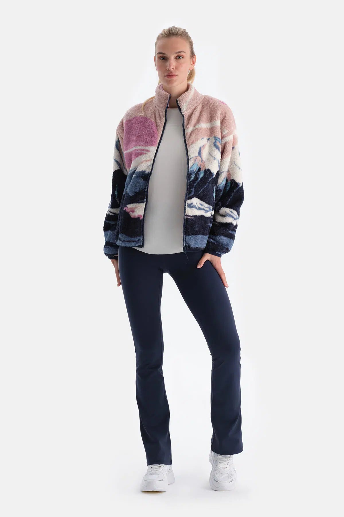 Lacivert Kadın Şerit Detaylı Şardonlu Ispanyol Tayt