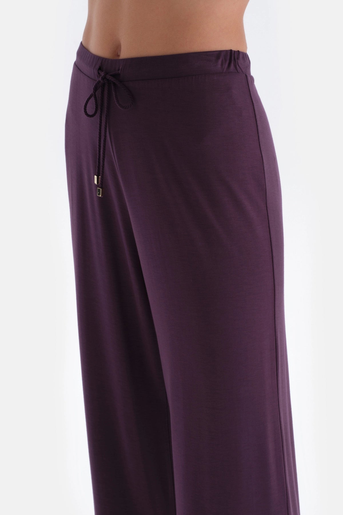 Mor Kayık Yaka Uzun Kollu Penye Modal Örme Pijama Takımı