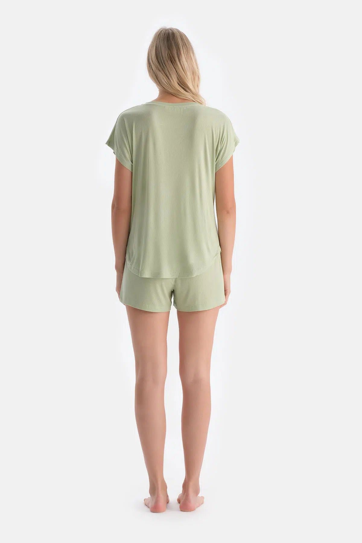Açık Yeşil Düşük Kol Şortlu Pijama Takımı