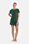 Koyu Yeşil Düşük Kol Şortlu Pijama Takımı