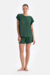 Koyu Yeşil Düşük Kol Şortlu Pijama Takımı