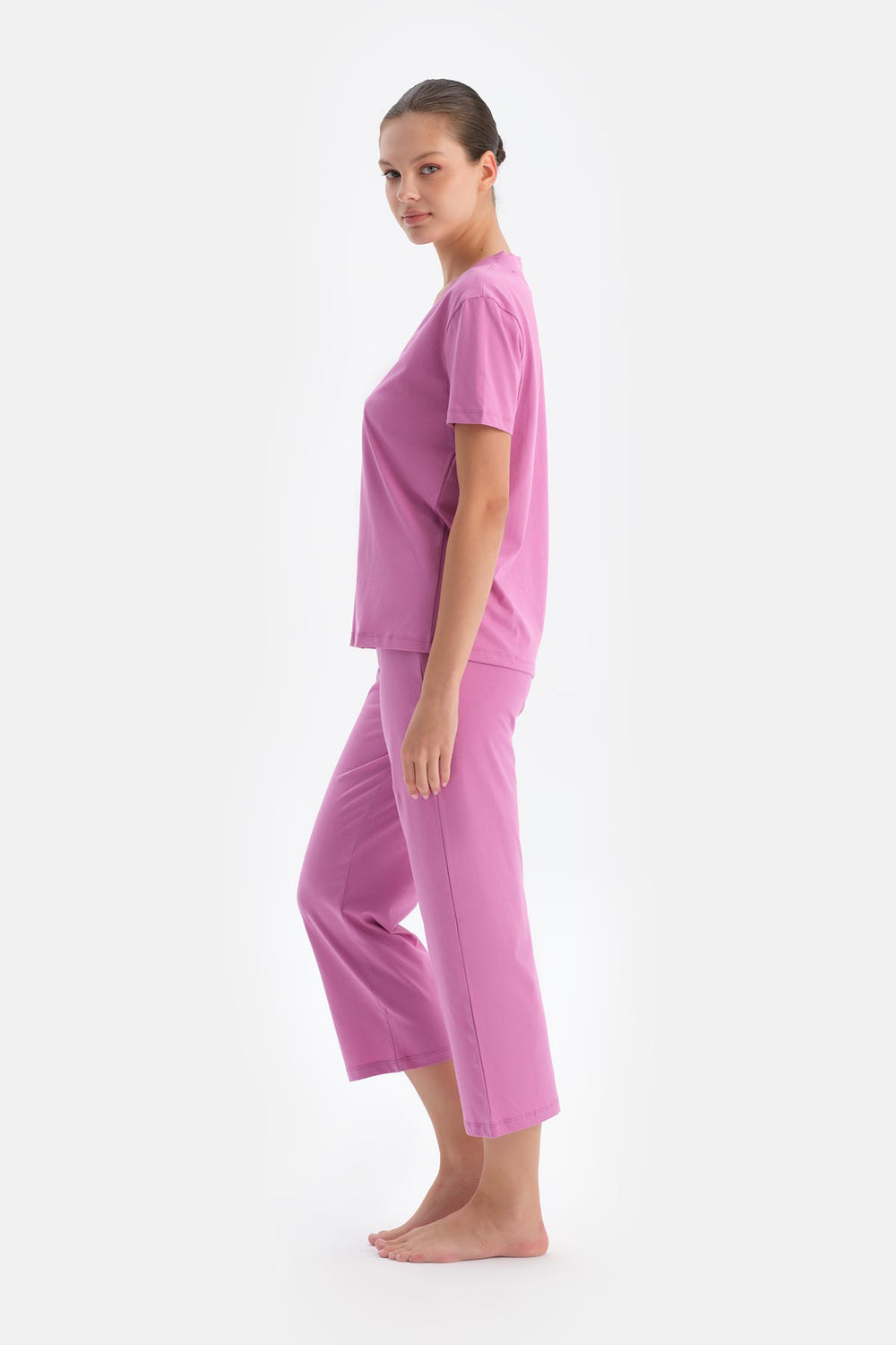 Fuşya Kadın V Yaka Pijama Takımı