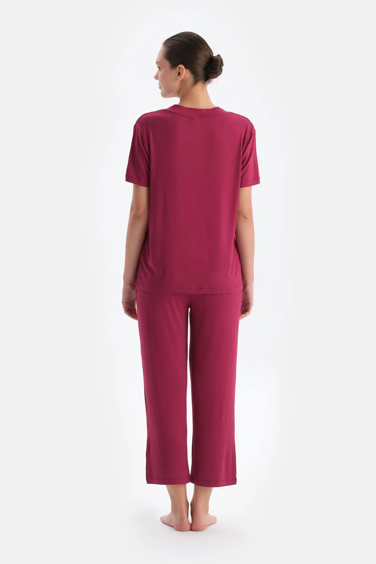 Bordo Kadın V Yaka Pijama Takımı