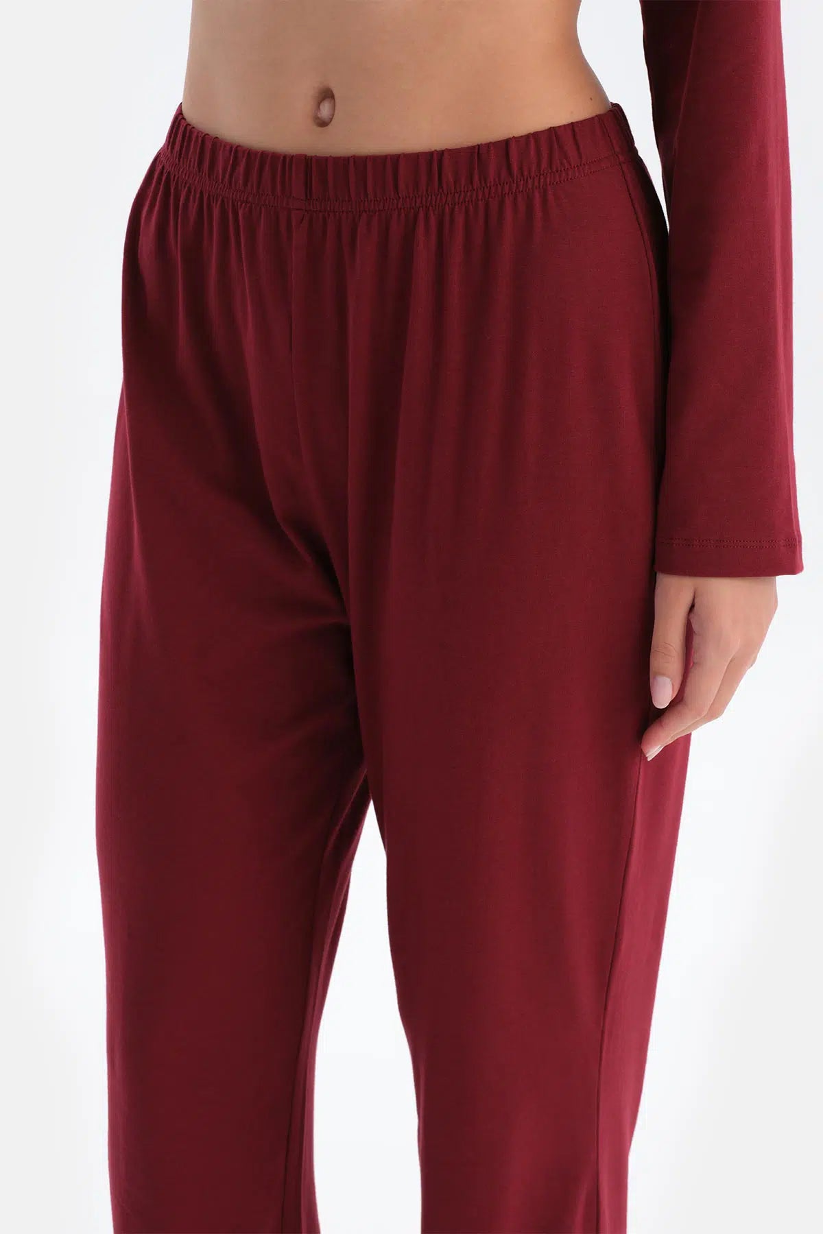 Bordo Kadın Gömlek Pijama Takımı