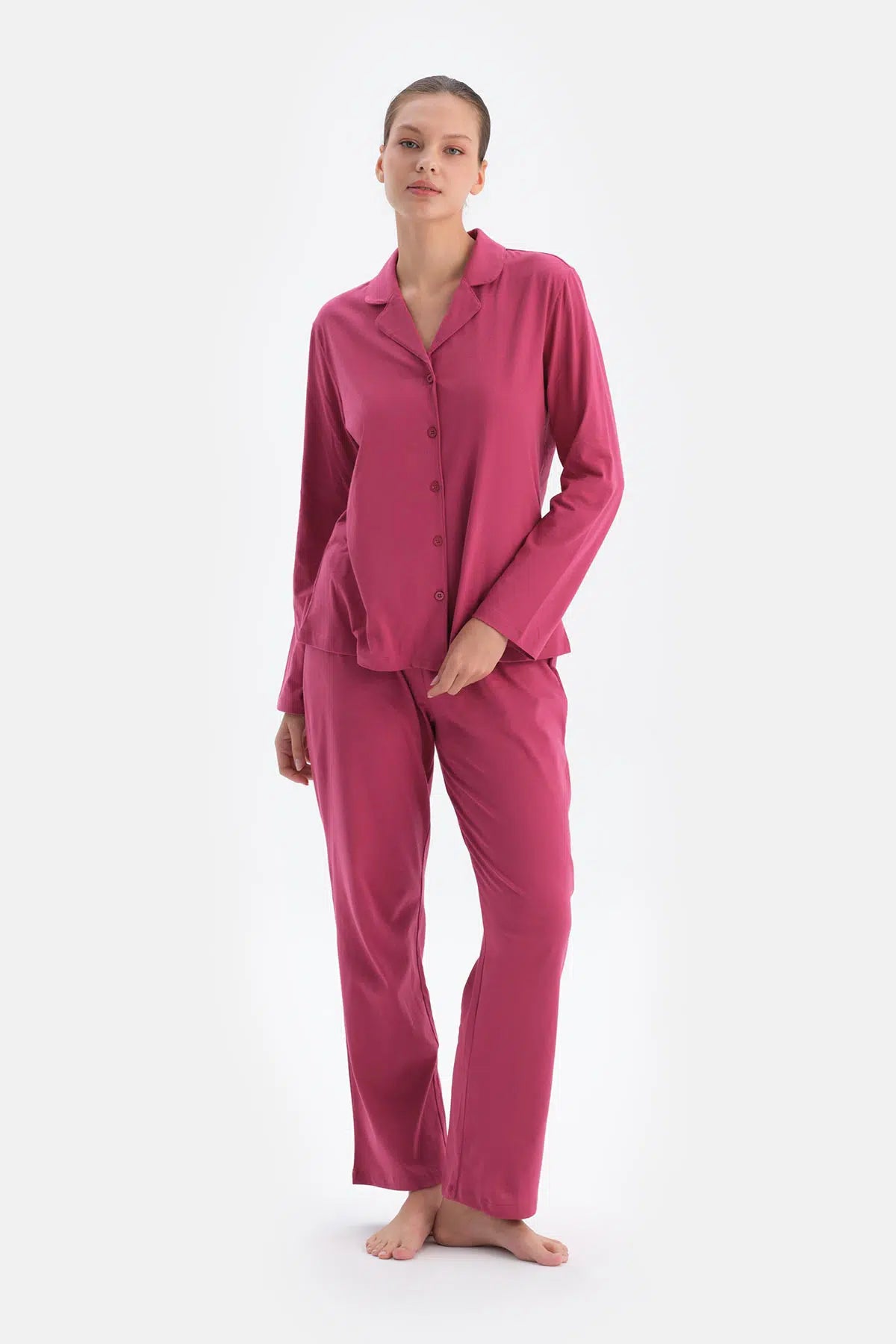 Fuşya Kadın Gömlek Pijama Takımı