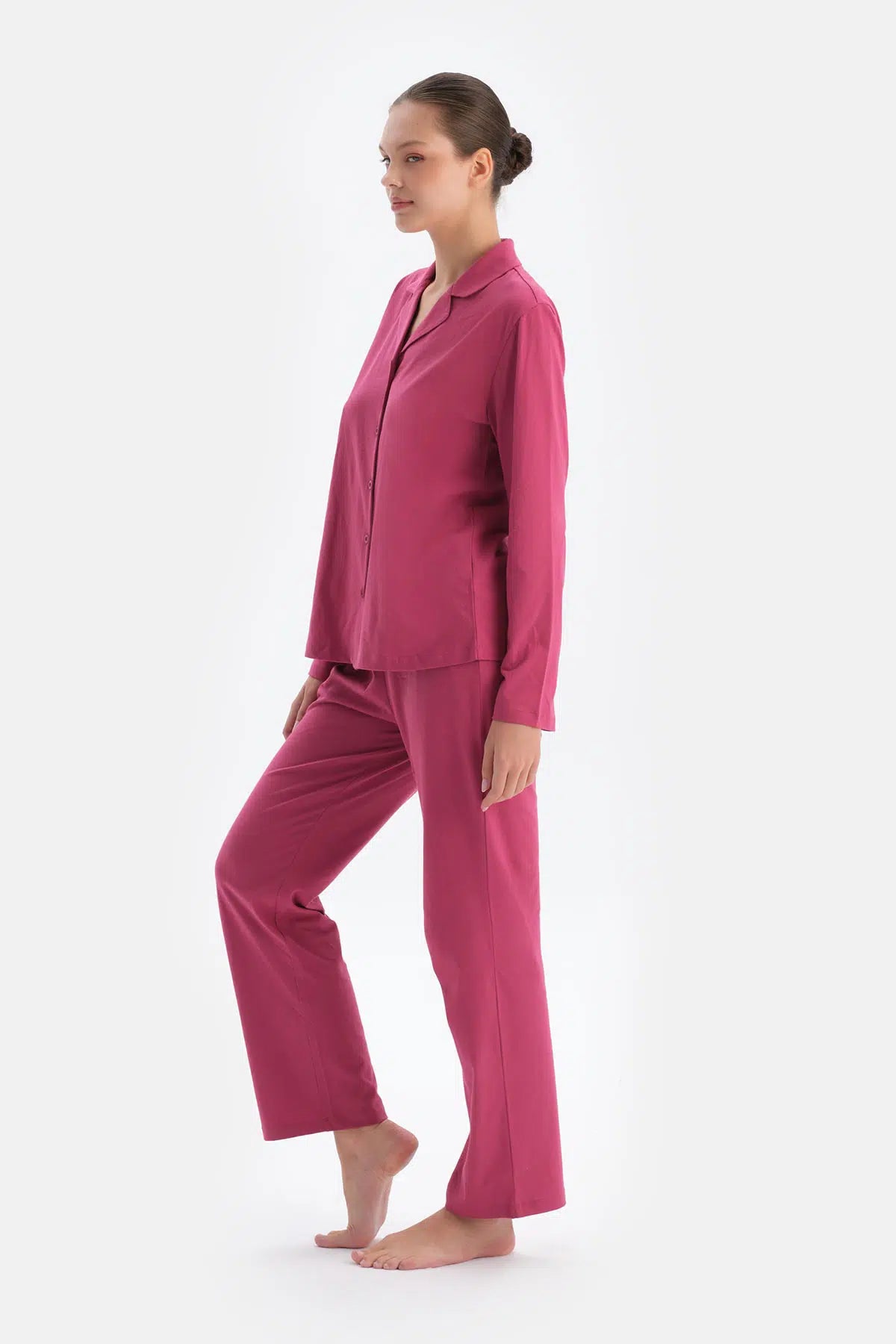 Fuşya Kadın Gömlek Pijama Takımı