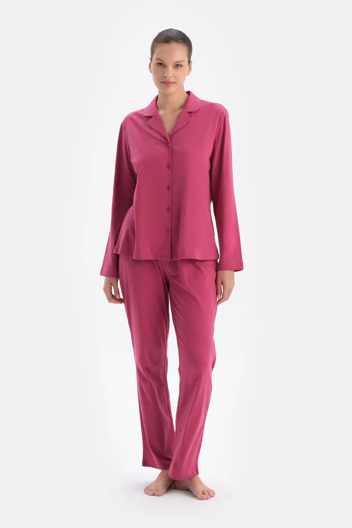 Fuşya Kadın Gömlek Pijama Takımı