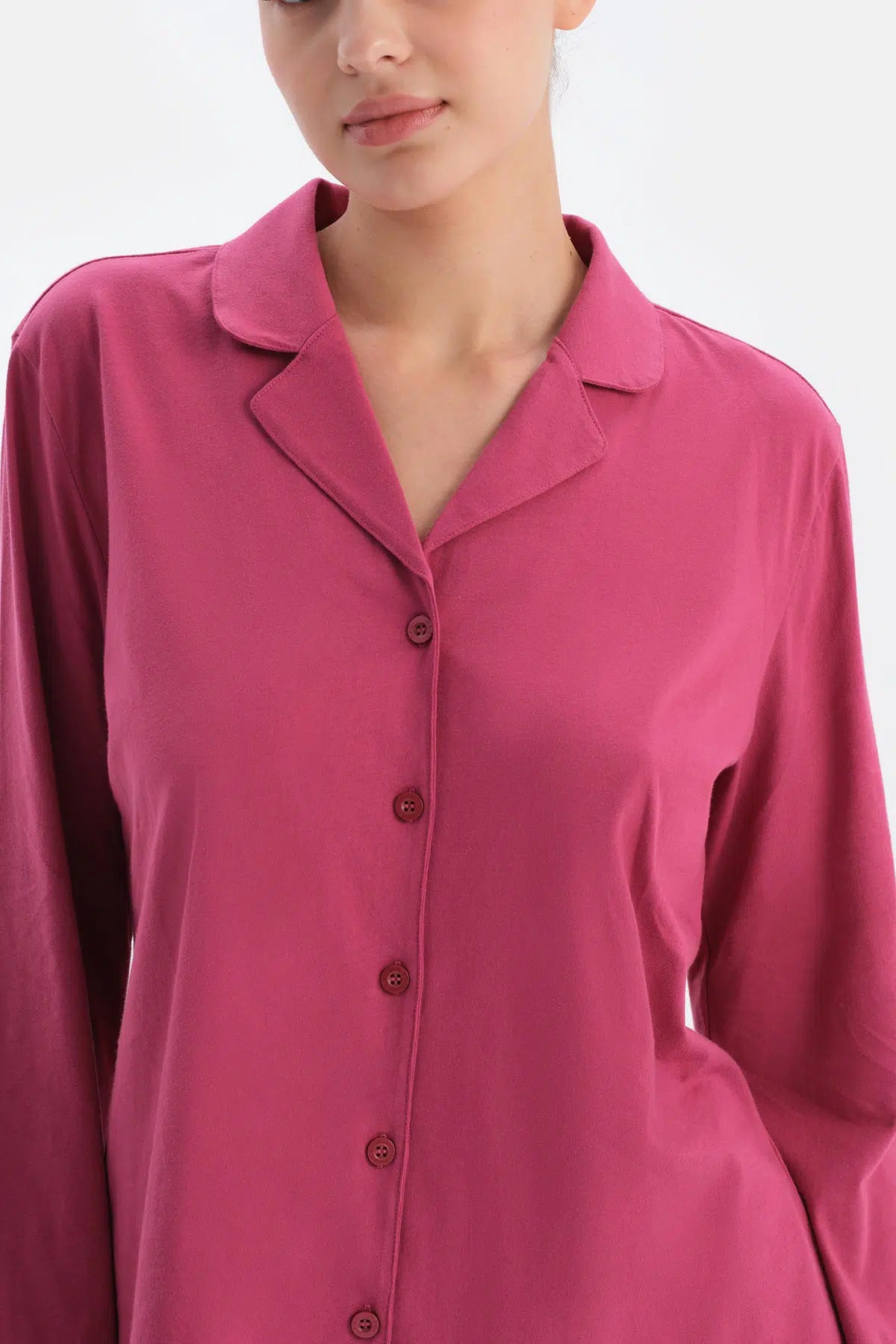 Fuşya Kadın Gömlek Pijama Takımı