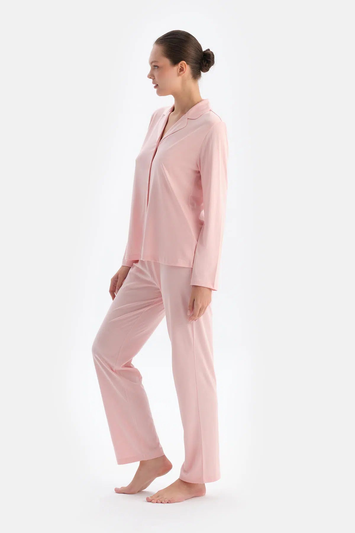 Pembe Kadın Gömlek Pijama Takımı