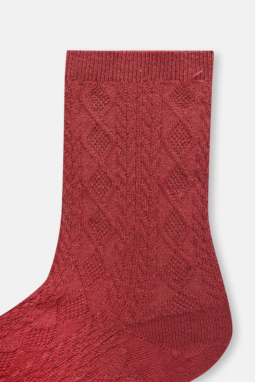 Bordo Kadın Pamuklu Zıgzag Dokulu Çorap