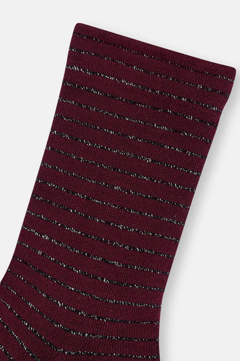 Bordo-Siyah Kadın 2'li Çizgi Desen Simli Çorap
