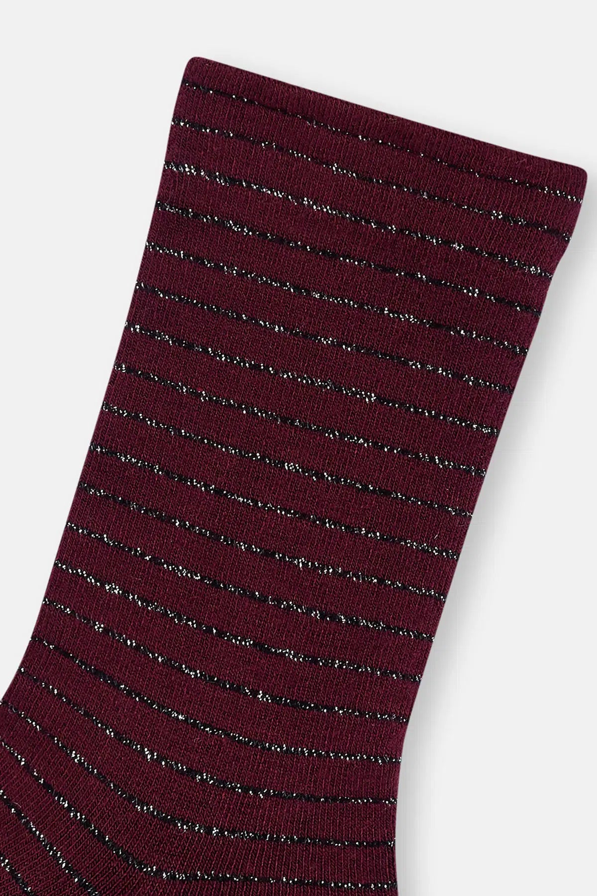 Bordo-Siyah Kadın 2'li Çizgi Desen Simli Çorap