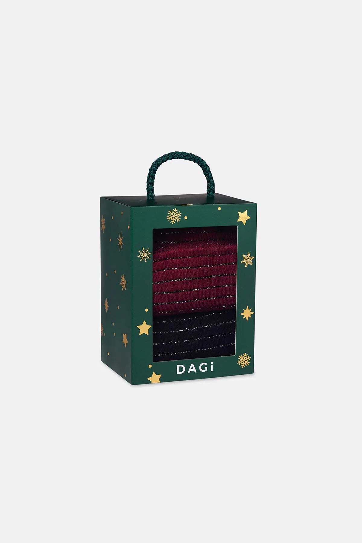 Bordo-Siyah Kadın 2'li Çizgi Desen Simli Çorap