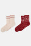 Bej-Kırmızı Kadın 2'li Yılbaşı Desenli Çorap