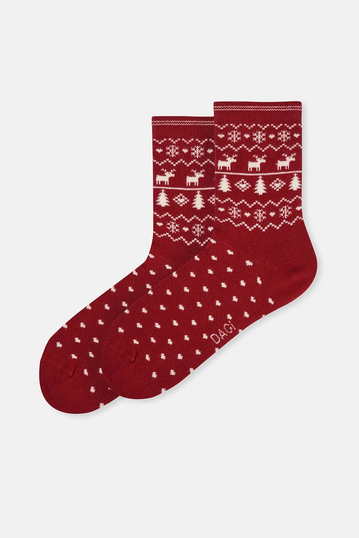 Bej-Kırmızı Kadın 2'li Yılbaşı Desenli Çorap