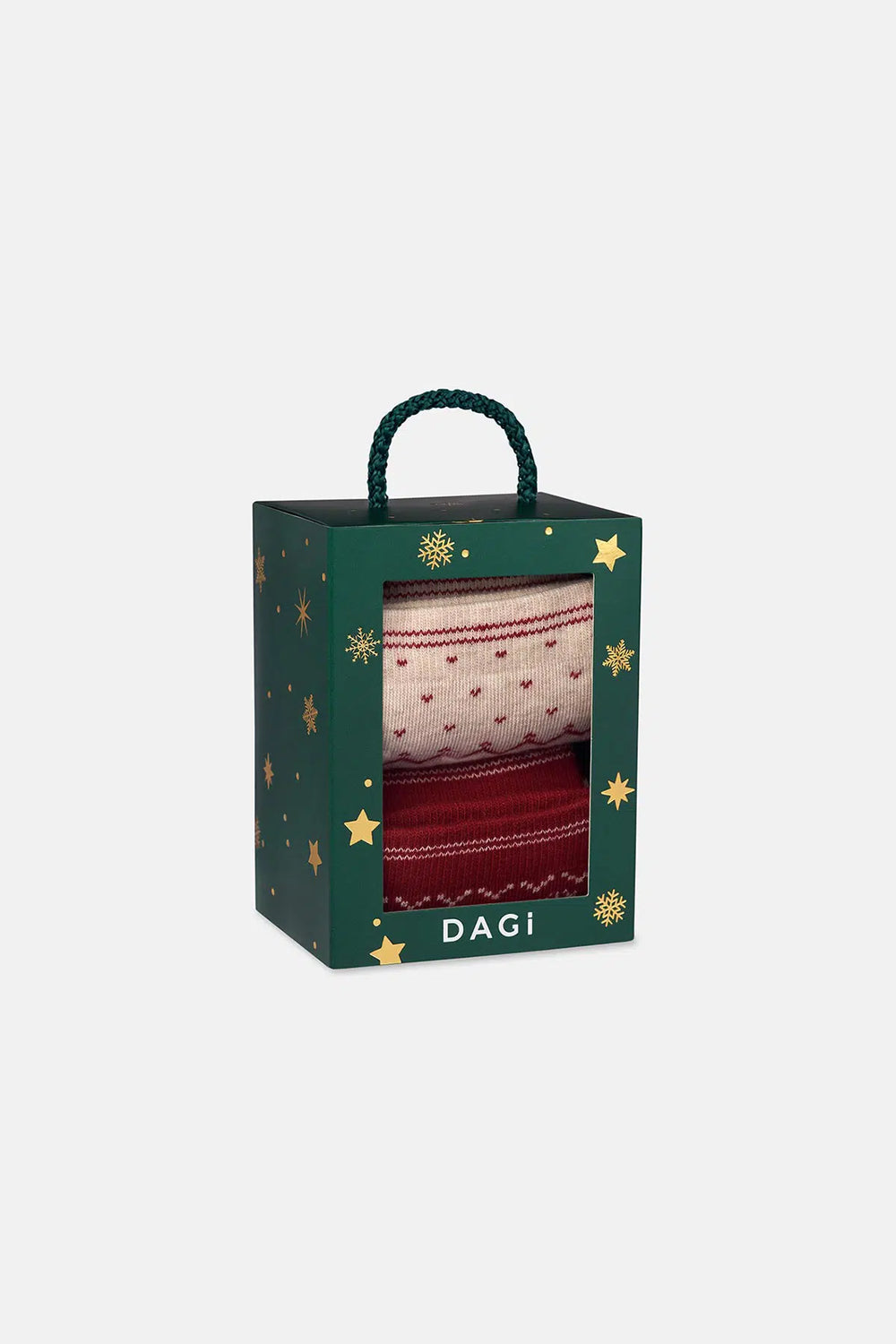 Bej-Kırmızı Kadın 2'li Yılbaşı Desenli Çorap