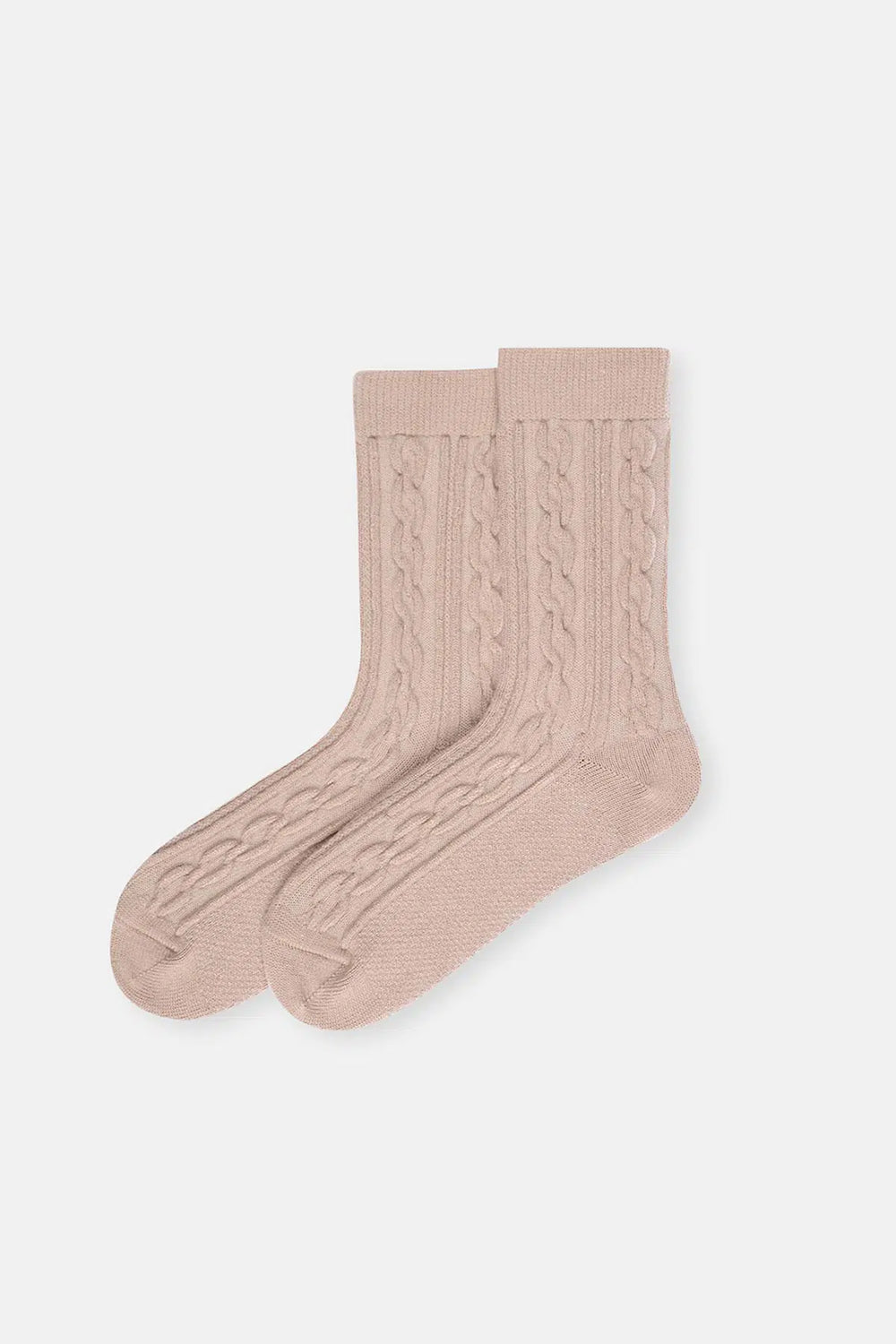 Bej Kadın Bambu Zincir Örgü Desen Çorap