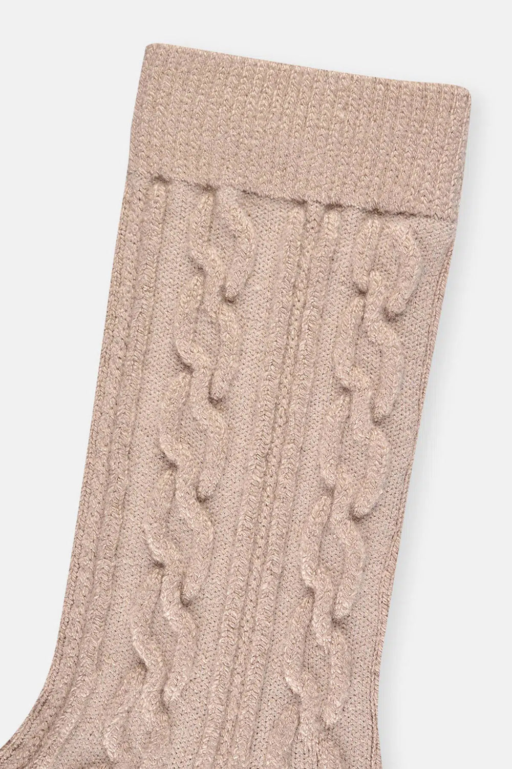 Bej Kadın Bambu Zincir Örgü Desen Çorap