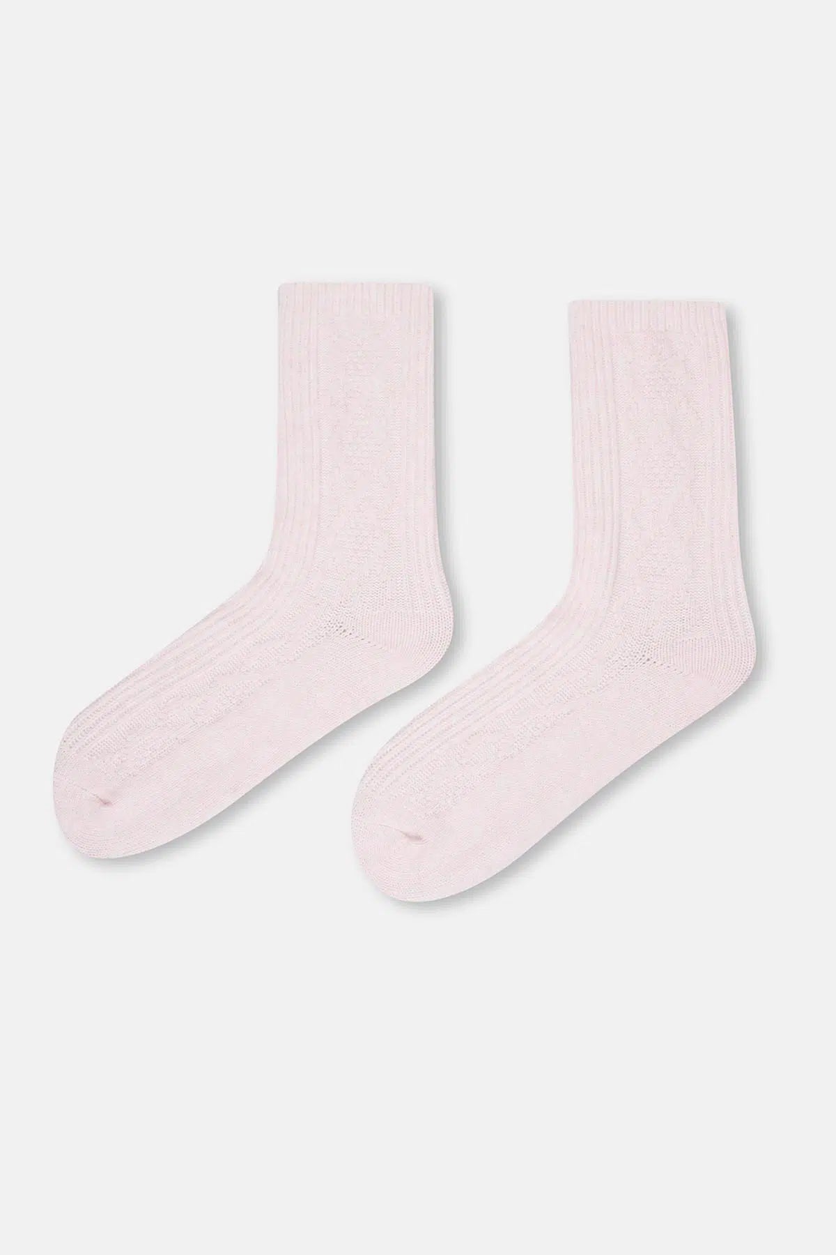 Pudra Kadın Örgü Desenli Cosy Çorap