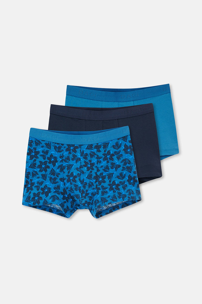Mavi-Siyah 5210 3'lü Desenli Pamuk Boxer