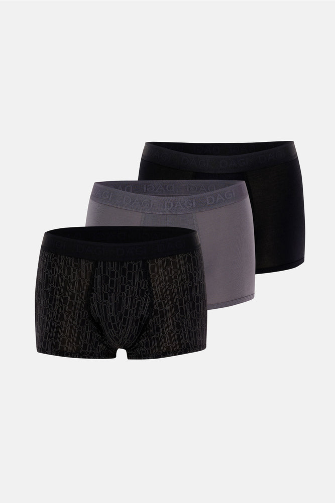Gri-Siyah 3'lü Desenli Micro Modal Boxer