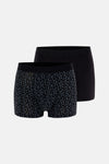 Siyah 2'li Desenli Pamuk Boxer