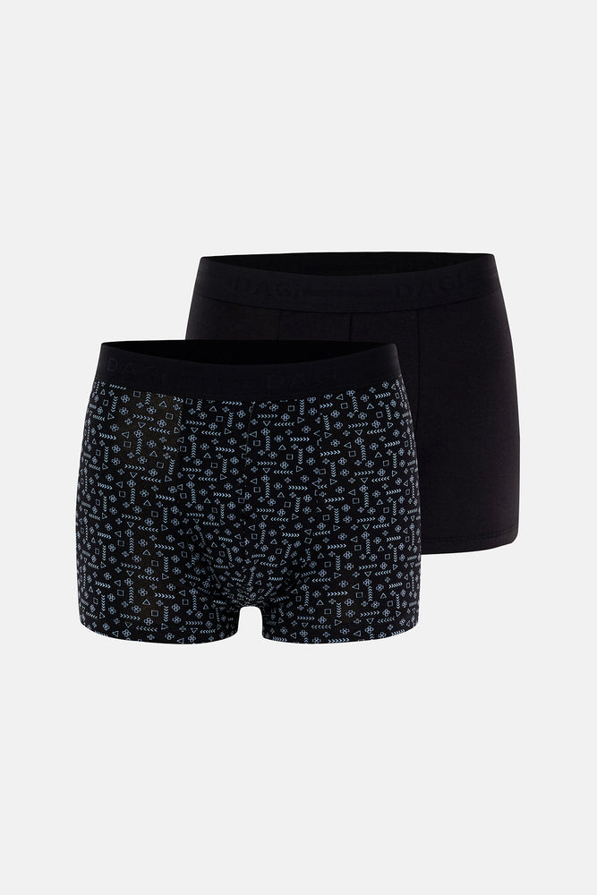 Siyah 2'li Desenli Pamuk Boxer