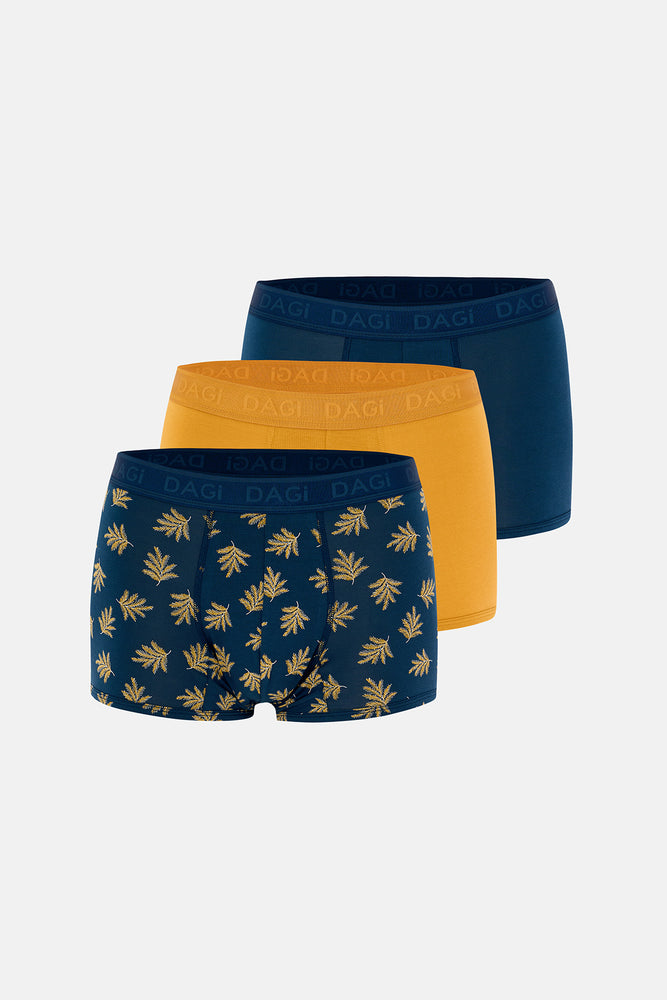 Hardal-Koyu Mavi 4210 3'lü Desenli Micro Modal Boxer