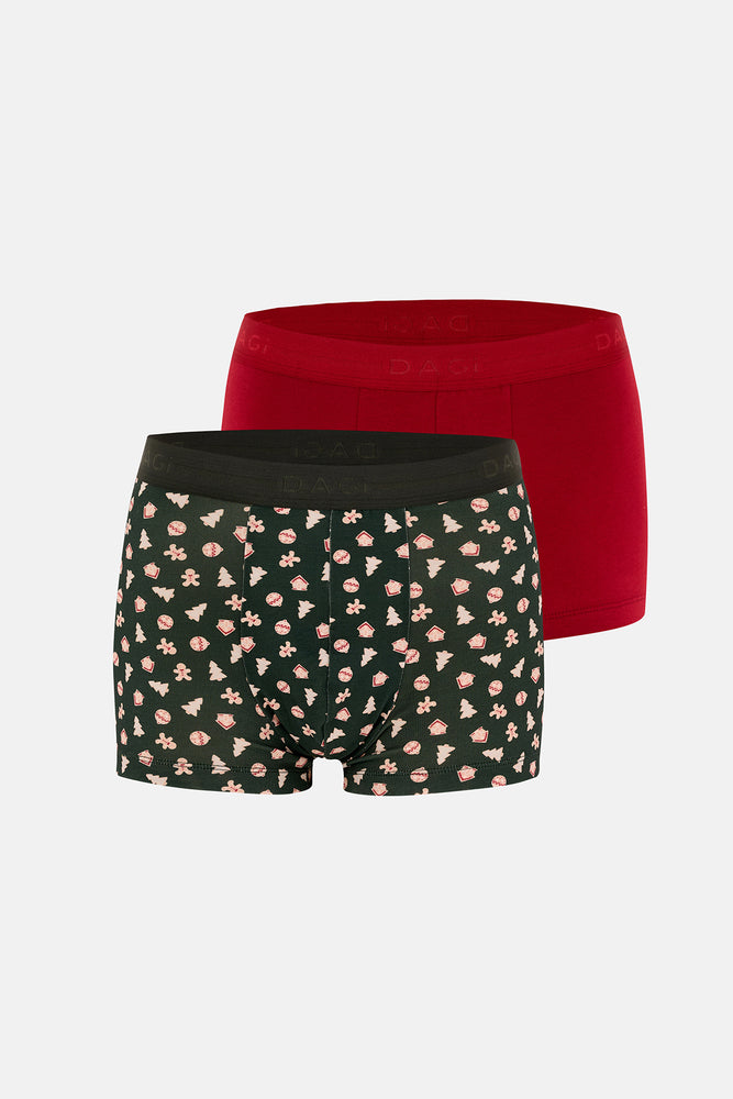 Kırmızı-Yeşil 5210 2'li Desenli Pamuk Boxer