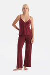 Bordo Yanı Tül Detaylı Basic Pantolon