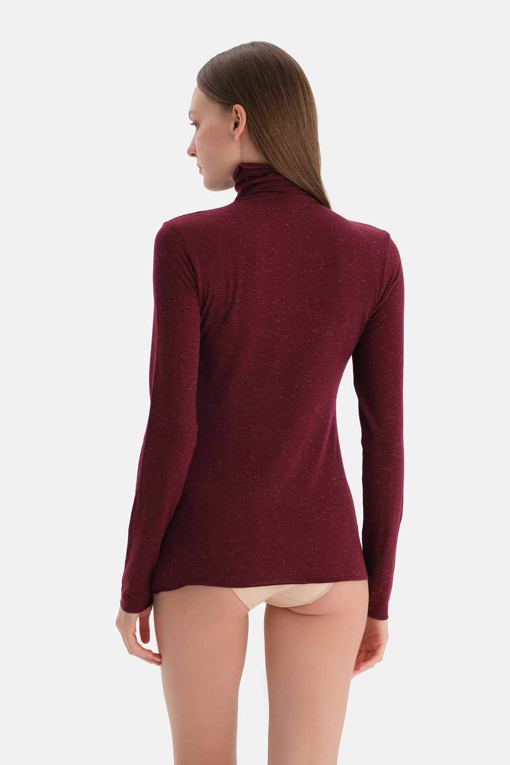 Bordo Lureks Modal Kaşmir Boğazlı Uzun Kollu Üst