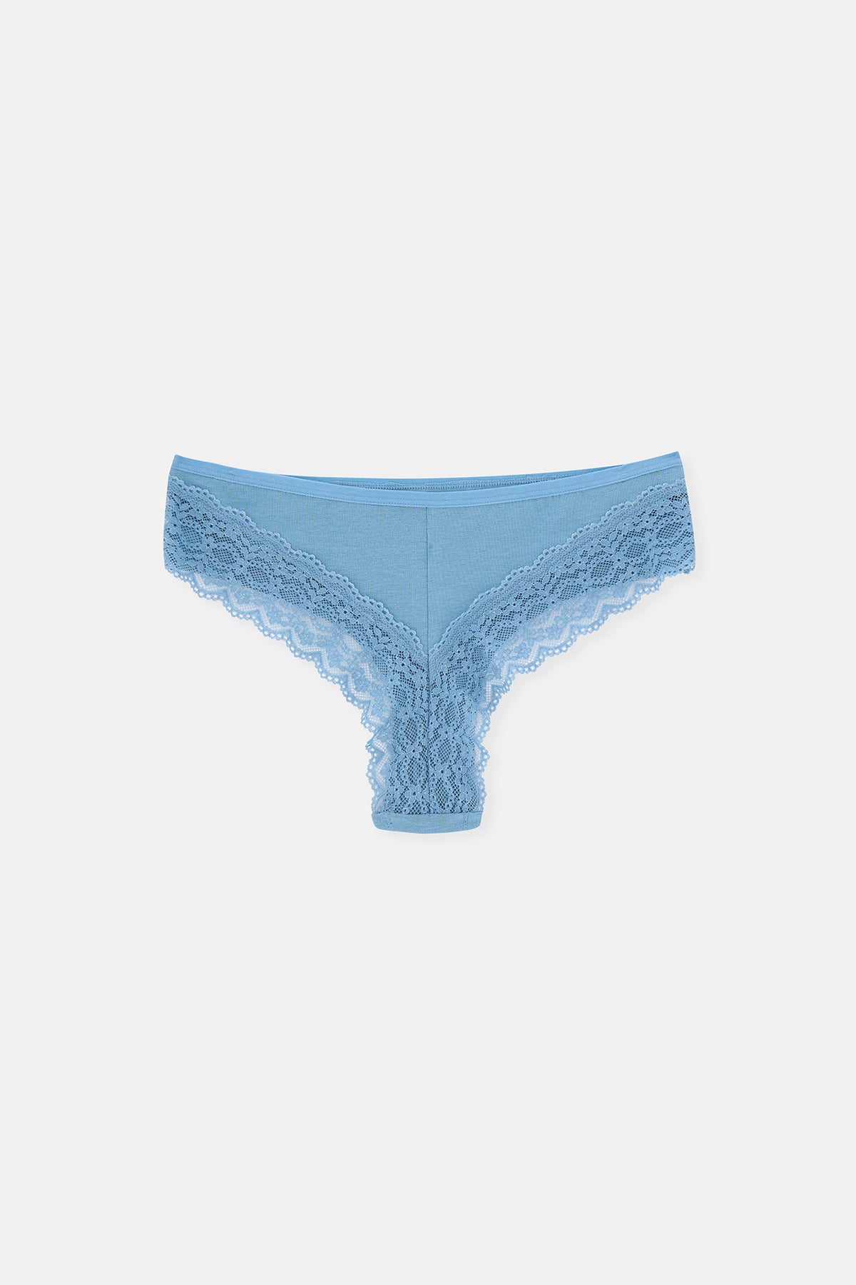 Mavi-Mint-Pudra Kadın 3'lü Arkası Dantel Detaylı Düz Brazilian Külot