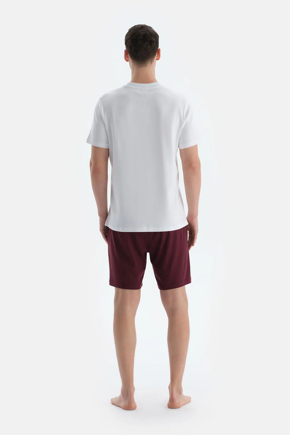 Bordo-Siyah Pamuk Modal Ikili Örme Şort