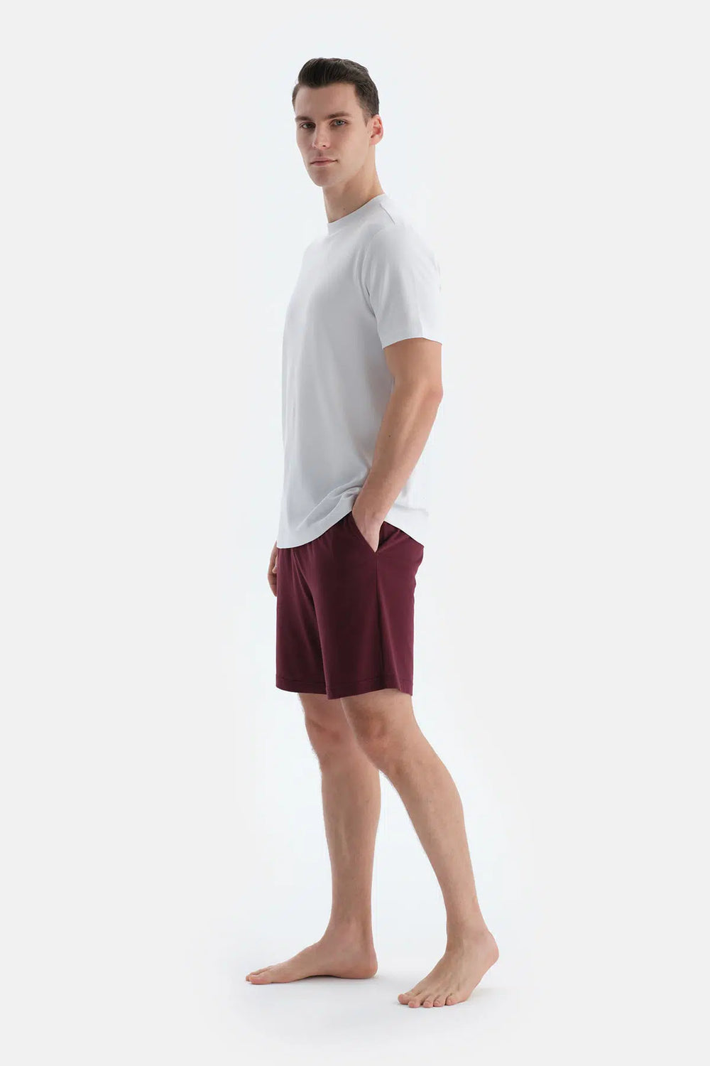 Bordo-Siyah Pamuk Modal Ikili Örme Şort