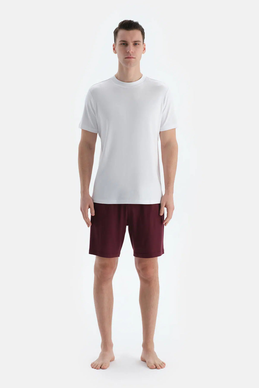 Bordo-Siyah Pamuk Modal Ikili Örme Şort